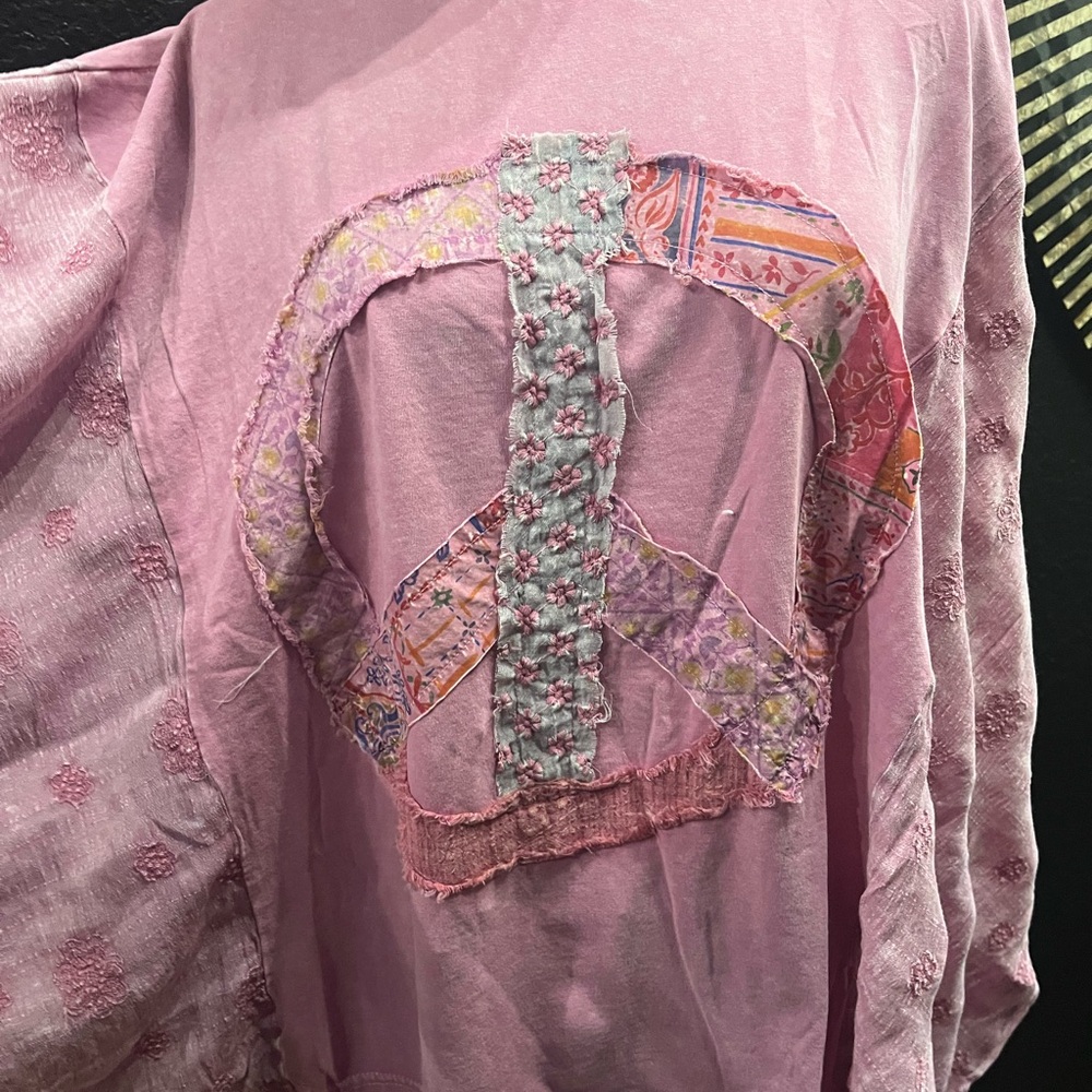 Embroidered Pink Patchwork Peace Tunic Top